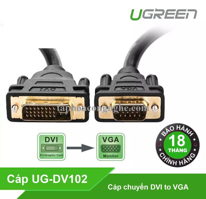 Ugreen 11618 3M màu Đen Cáp chuyển đổi DVI 24 + 5 sang VGA DV102 30011618